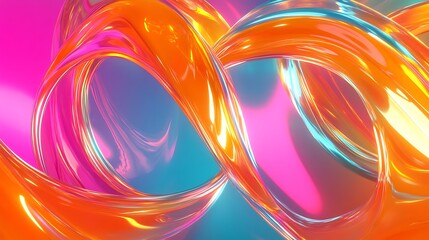 Poster - Vibrant, swirling colorful shapes create a dynamic abstract design, showcasing a blend of orange, pink, and blue hues.
