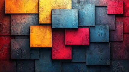 Poster - This artwork showcases a modern design of colorful squares and rectangles in shades of blue, red, and yellow, creating an eye-catching abstract piece.