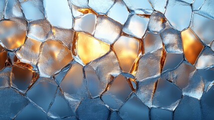 Fototapete - Shards of ice with intricate patterns reflect warm light, creating a beautiful contrast in a cold environment during early evening, evoking a serene atmosphere.