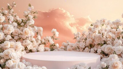 Wall Mural - beautiful podium on a white rose field