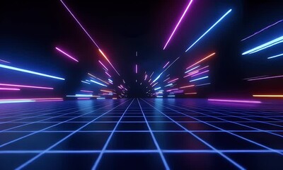 Wall Mural - a dark background with neon lights and laser beams, creating an atmosphere of futuristic technology 