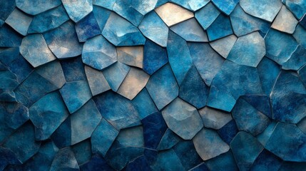 Leinwandbilder - The artwork displays an intricate pattern of blue tiles arranged in various geometric shapes, creating a stunning visual texture that draws the eye.