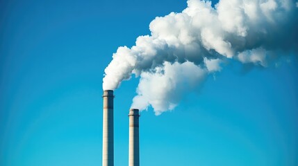 Industrial Power Plant with Tall Smokestacks and Clouds