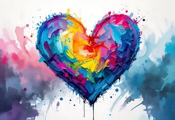 Wall Mural - hearts in watercolor: a kaleidoscope of emotions
