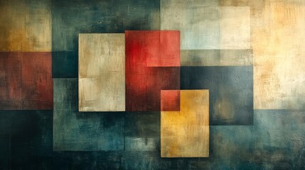 Poster - This abstract artwork combines geometric shapes and a rich color palette, including blues, reds, and yellows, creating a visually striking piece that invites exploration.