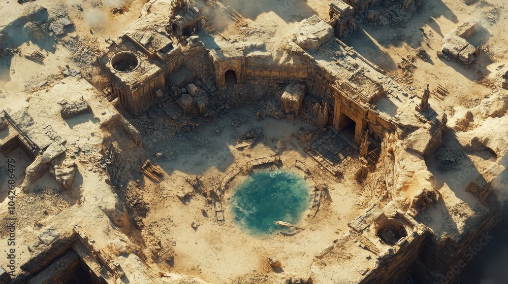 Epic DnD Battle Map of Ancient Desert Ruins Featuring Collapsed Walls