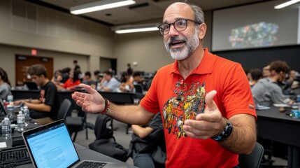 Male lecturer giving presentation to university students