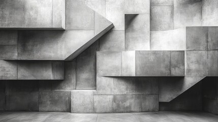 Aufkleber - The structure showcases a unique arrangement of concrete blocks forming various geometric shapes, creating a striking visual effect in a contemporary environment.