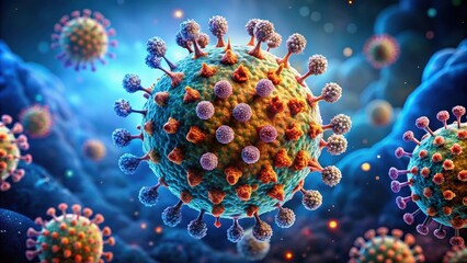 Detailed rendering of a bacteriophage virus infecting a bacterial cell with intricate structures , virus