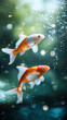 © Jiraphat.N - Graceful koi fish swimming in a serene underwater scene with bubbles and soft light
