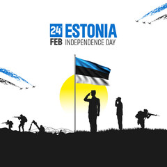 Happy Independence Day! Estonia with the Estonia flag and the Estonia Army and soldier salute of their flag illustration design.