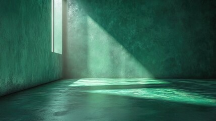 Wall Mural - Banner, A dark green, empty room with a light shining on the floor