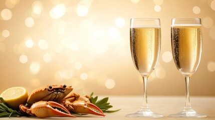 Sparkling celebration, a toast to exquisite taste with champagne, crab, and lemon