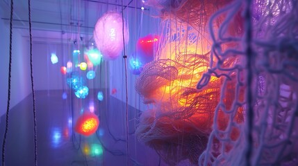 Wall Mural - An innovative knitted area includes glowing fiber and visible needles