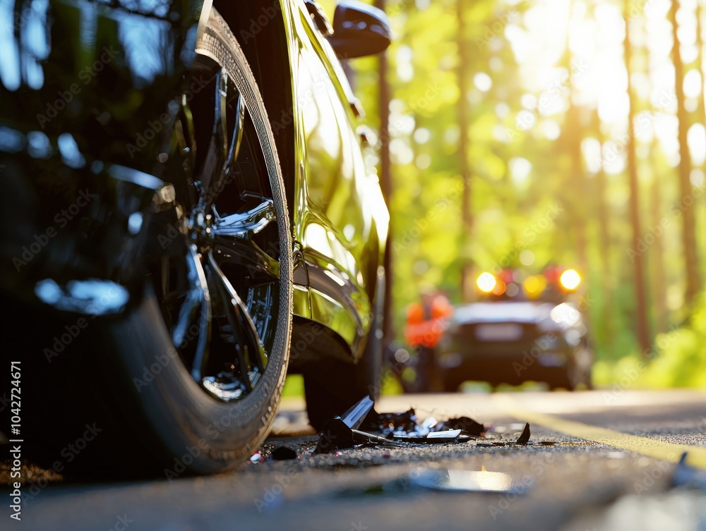 Car Accident Scene Captured in Nature Setting with Focus on Damaged ...