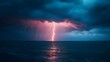 © LookChin AI - Dramatic Thunderstorm with Powerful Lightning Bolt over the Turbulent Ocean
