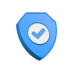 Wall Mural - shield with checkmark safety guard icon 3d blue color