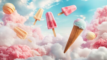 Floating Ice Cream and Cotton Candy in the Clouds