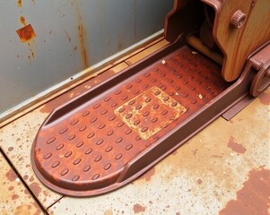 rusty metal floor with rusted metal plate and rusted door.