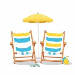 there are two chairs and an umbrella on the beach.