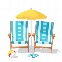 there are two chairs and an umbrella on the beach.