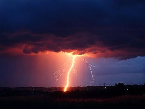 Spectacular Storm with Powerful Lightning Bolts Streaking Across the Sky