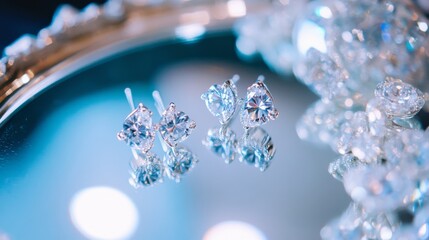 Aufkleber - Elegant Diamond Earrings on Reflective Surface