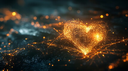 Poster - Radiant heart a mesmerizing display of golden sparks capturing the essence of love and emotion in an enchanting glow