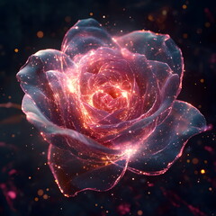 Aufkleber - A mystical glowing rose surrounded by sparkling light against a dark background symbolizing beauty and enchantment