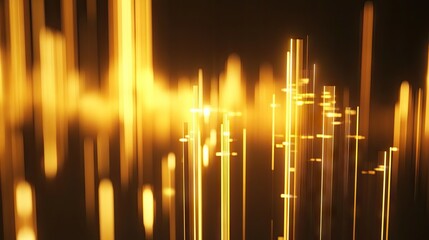 Golden bars rising in a financial chart on a dark background, visually representing market success and economic growth for corporate use.