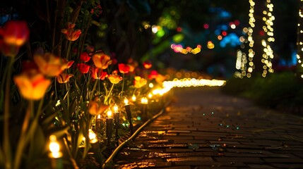 Wall Mural - Beautiful bulbs lighting sidewalks on the vesak a weekend