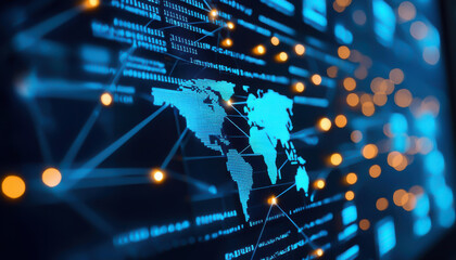 Digital world map with glowing network connections