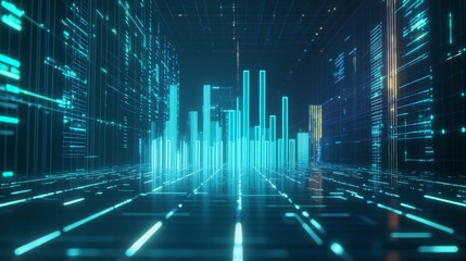 Poster - Futuristic Digital Data Visualization in 3D Space