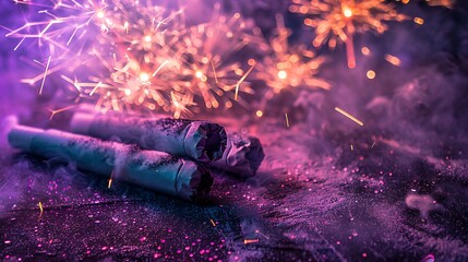 Wall Mural - bundle of fireworks violet paper towels and a skilled cover after its opened