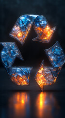 Wall Mural - recycle symbol with lighting effect on a dark background