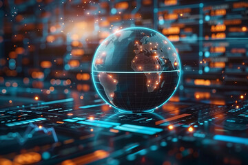 Wall Mural - digital financial globe on a futuristic interface with network connections and cyber security