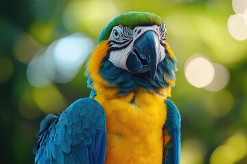 Wall Mural - Blue and yellow macaw posing on a branch