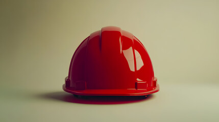 A red safety helmet displayed on a clean, neutral background.