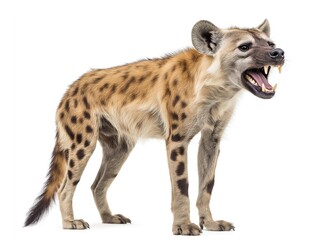 the spotted hyena isolated on white background. genus crocuta. africa. a hyena facing the camera.