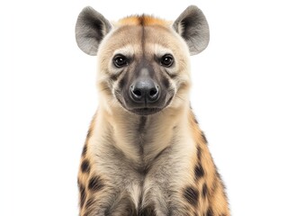 the spotted hyena isolated on white background. genus crocuta. africa. a hyena facing the camera.