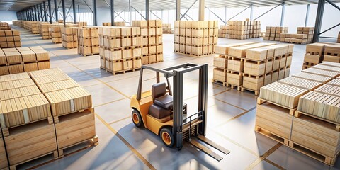 Isolated Forklift with Wood Boxes on White Background - 3D Rendered Drone Photography for Industrial and Logistics