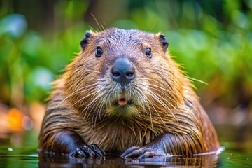 Close-up photo of a beaver in its natural habitat