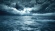 © samrit - A dramatic stormy sky over a calm ocean, with lightning bolts striking in the distance, creating a powerful and awe-inspiring scene