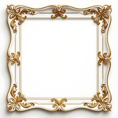 Wall Mural - Blank white picture frame mockup with gold antique decorative ornament and corner isolated on white background