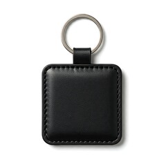 Wall Mural - Black square leather keychain isolated on white background