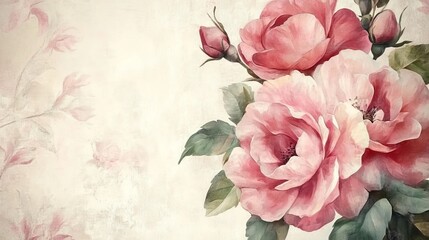 Wall Mural - A beautiful floral arrangement featuring pink roses on a textured background.