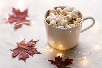 Wall Mural - Cup of hot chocolate on white background