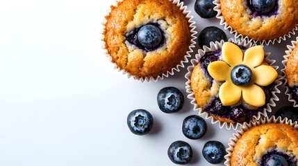 Whimsical Blueberry Muffin Flowers Floating in Minimalist Space