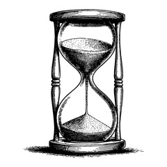 Wall Mural - detailed hourglass drawing in vintage black and white outline line art style with precision