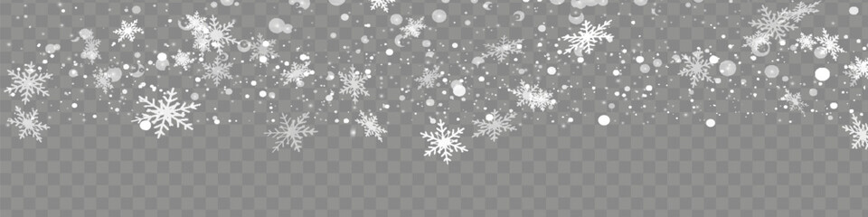 Wall Mural - Christmas snow. Falling snowflakes on a dark background. Snowfall. Vector illustration.